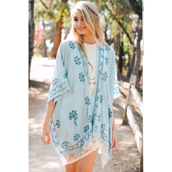 *LAST ONE!* Blue & Ivory Lace Embroidered Kimono - Picture 5 of 7